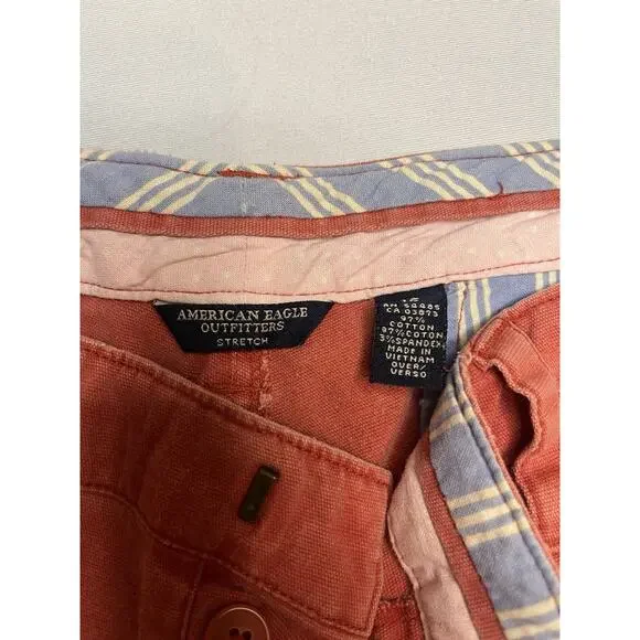 American Eagle Coral Chino Shorts Size 12 Distressed Cuffed Pockets - Picture 2 of 8